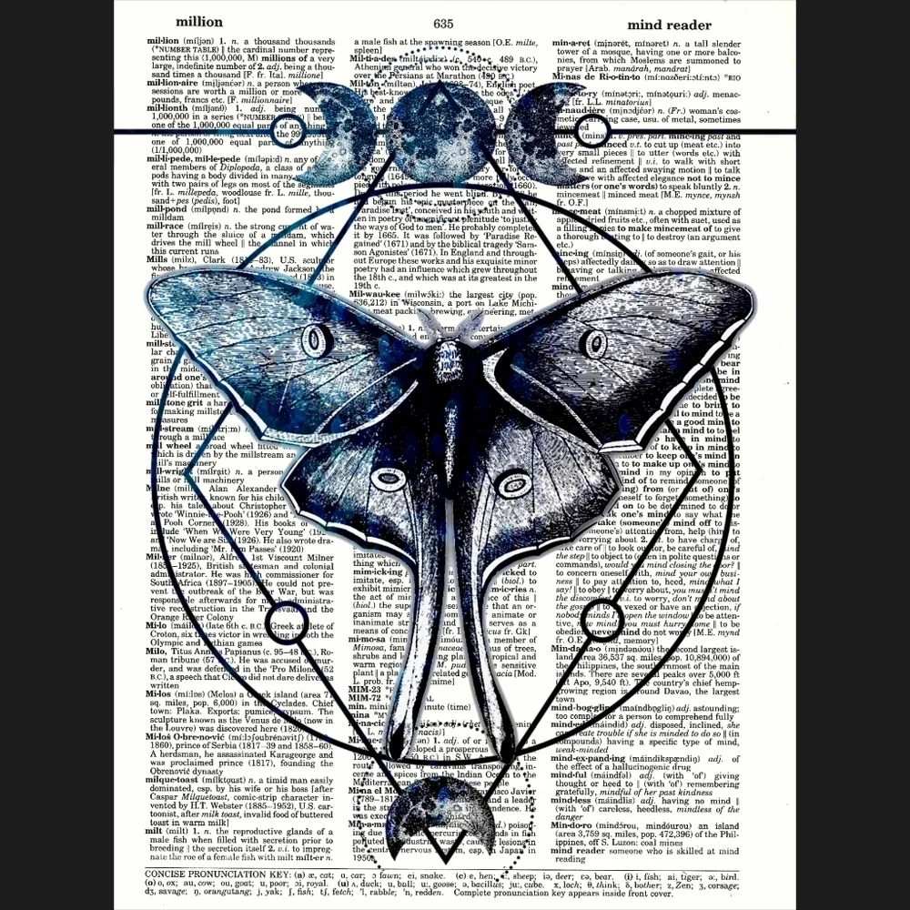 Luna Moth Moon Geometric Dictionary Art Print